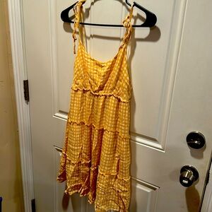 Vici collection yellow gingham spaghetti strap mini dress
